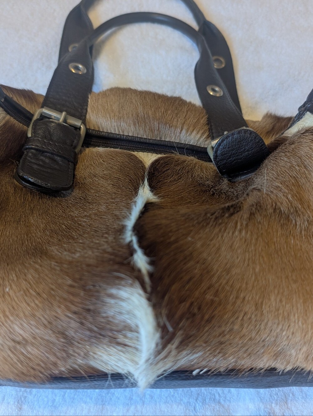 FSP Collection Cape Town Genuine Springbok Hair On Hide Leather Shoulder Bag Sat - Picture 5 of 14